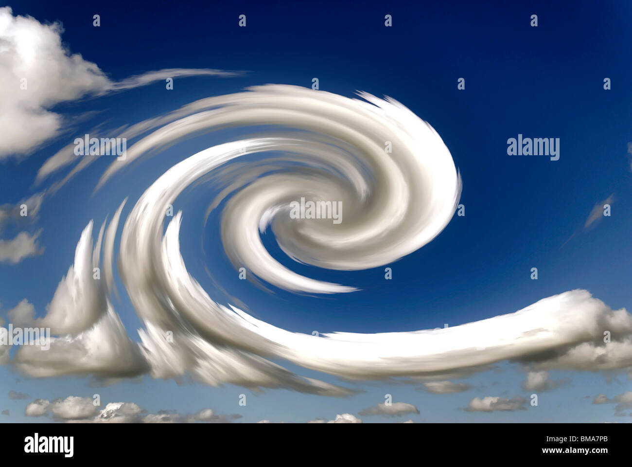 Digitally altered clouds. What a strong wind can do? Stock Photo