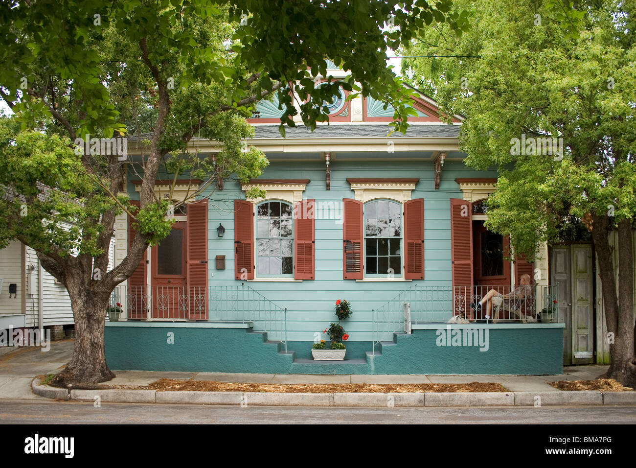 Double shotgun-style house in New Orleans, renovated after Katrina. Stock Photo