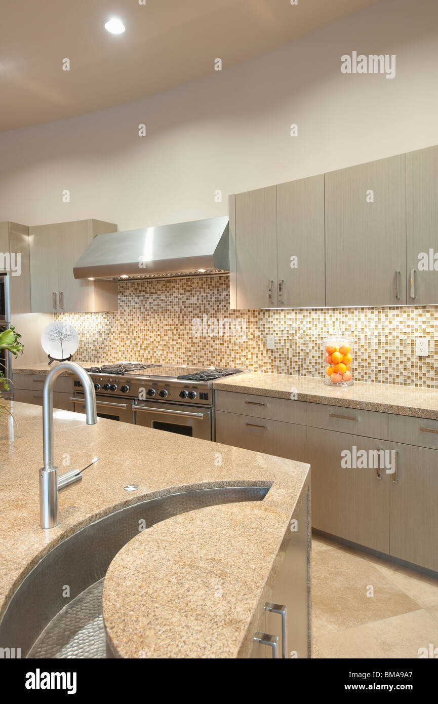 Design detail sink in kitchen with stainless steel fitted units Stock ...