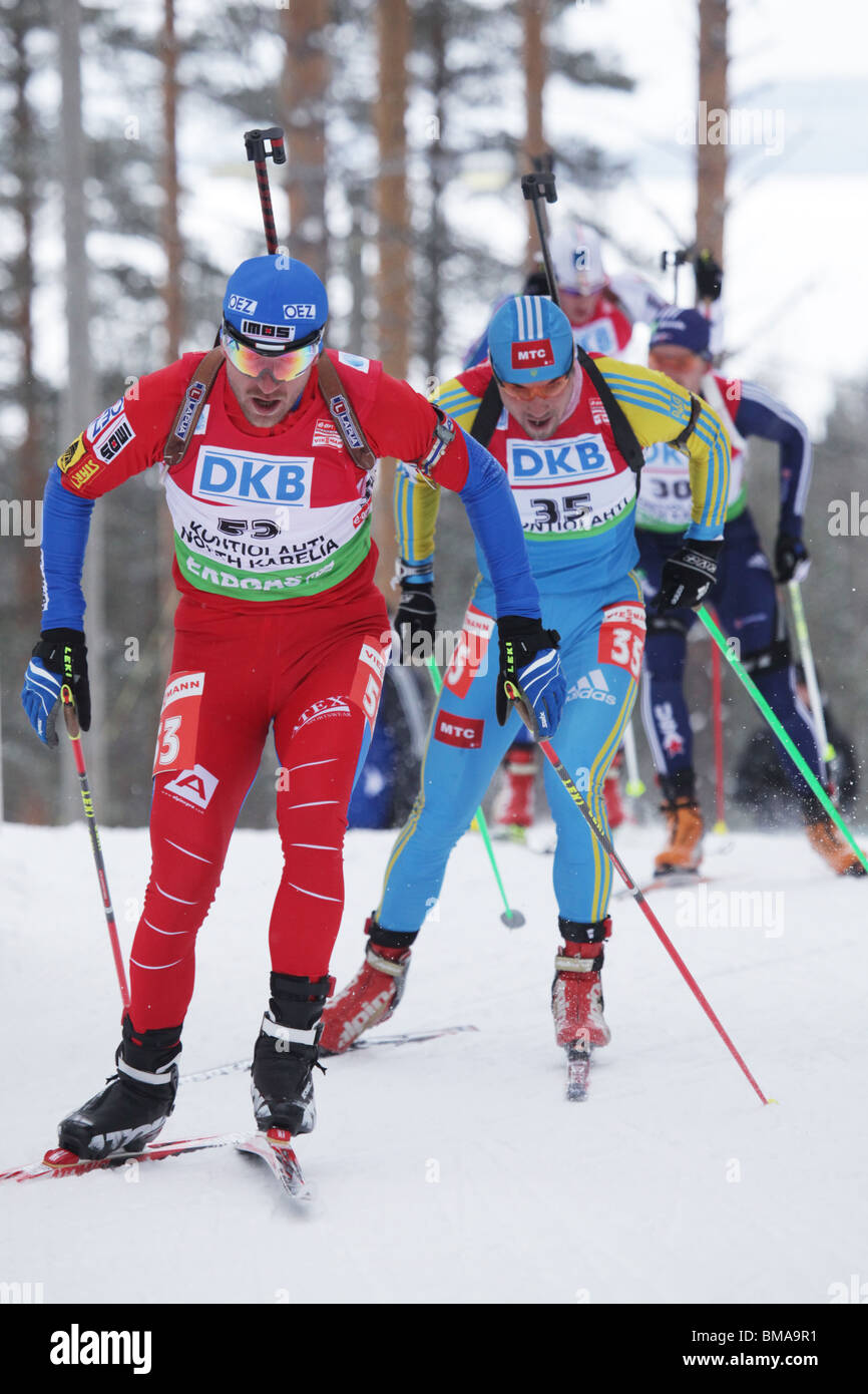 Zdenek Vitek of Czech Republic leads a group Men 12.5km Pursuit IBU World Cup Biathlon Kontiolahti Finland March 14 2010 Stock Photo