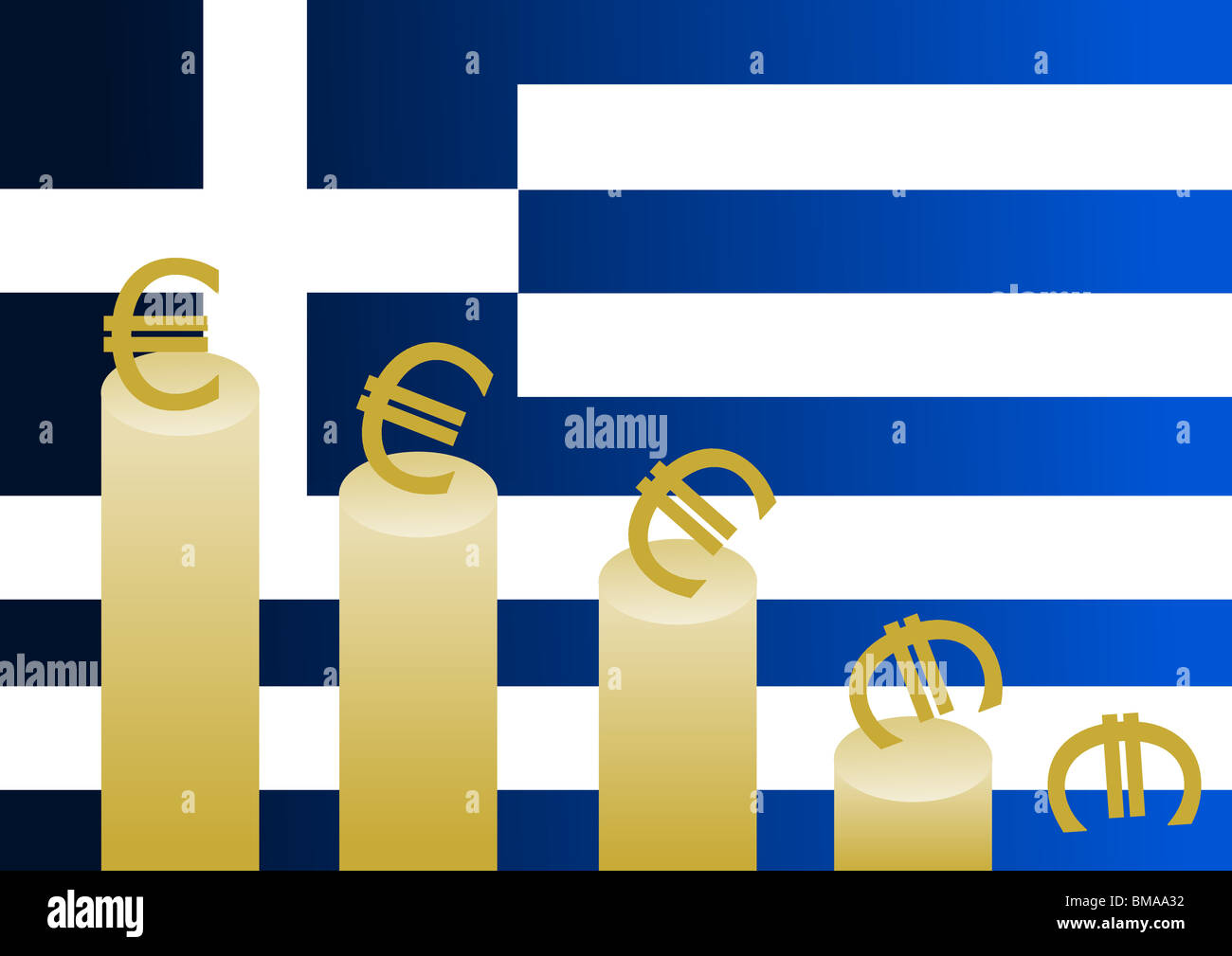 Greek economical crisis - illustration - falling euro Stock Photo