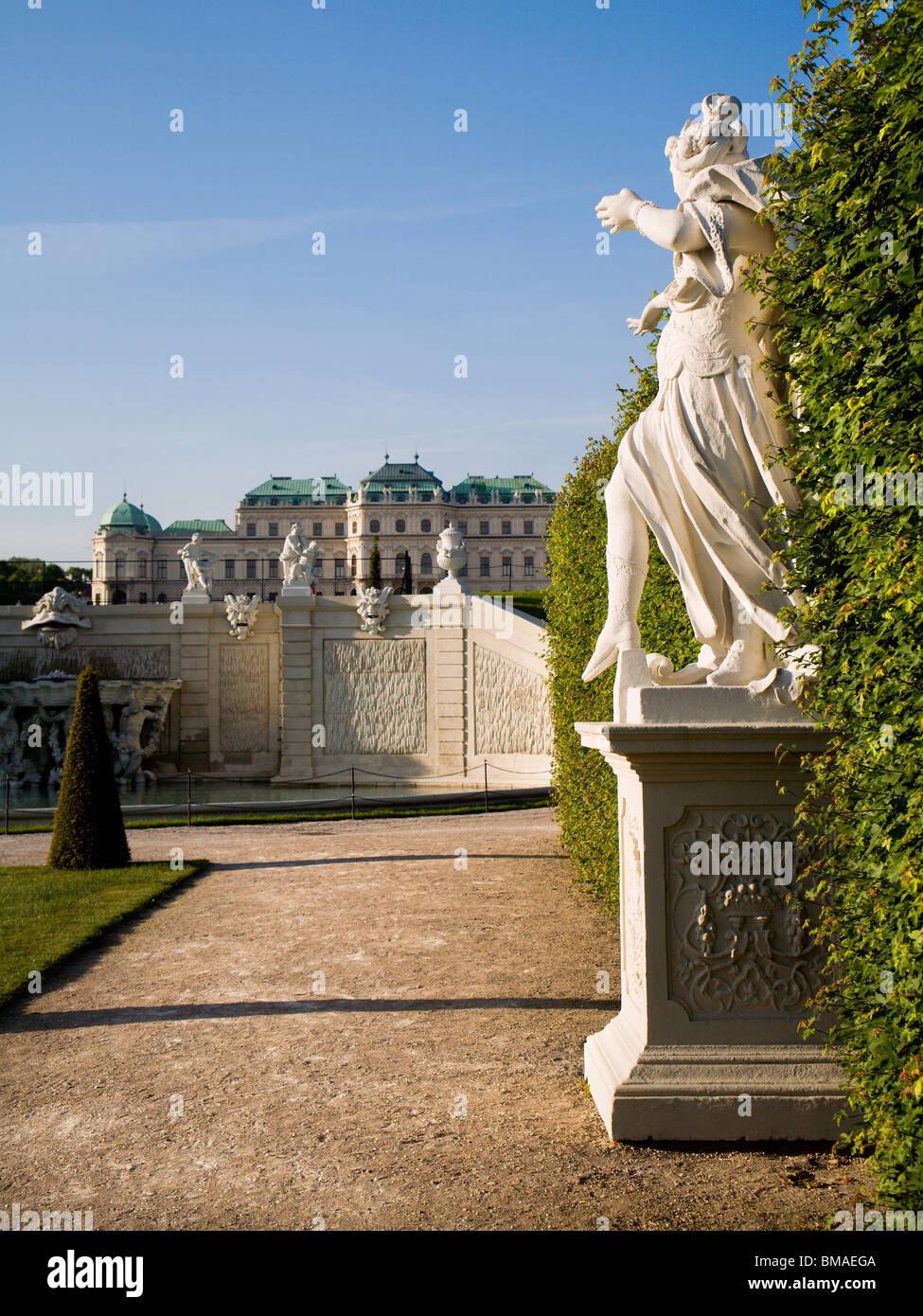 VIenna - Statie of Euterpe Muse of music, song and lyric, with a flute   in the gardens of Belvedere palace by Giovanni Stanetti (1663 -1726). Stock Photo