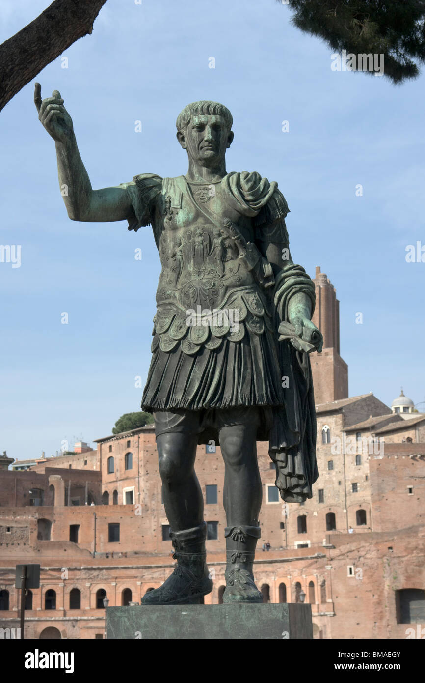 Rome Italy Bronze statue of Roman emperor Trajan Stock Photo