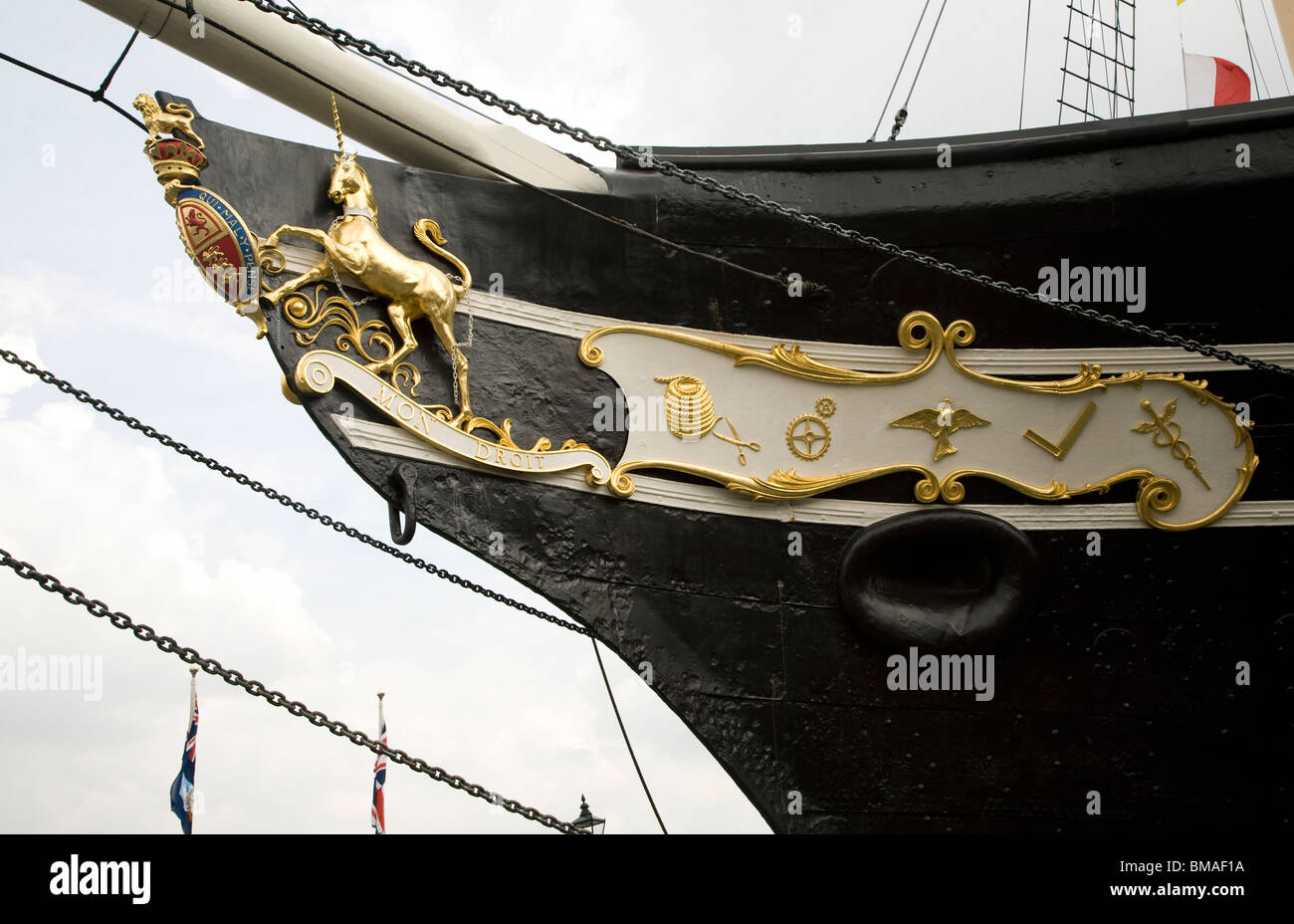 Decorated ship bow, SS Great Britain maritime museum, Bristol, England Stock Photo