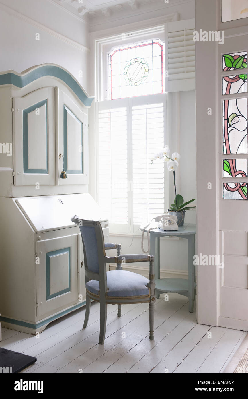 Writing bureau in study with America shutters, London Stock Photo