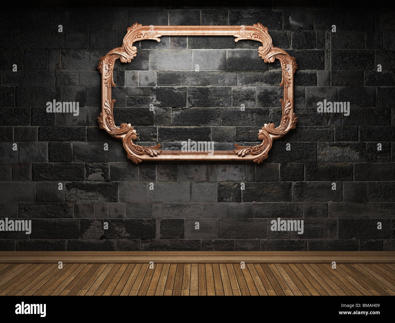 illuminated stone wall and frame made in 3D Stock Photo - Alamy