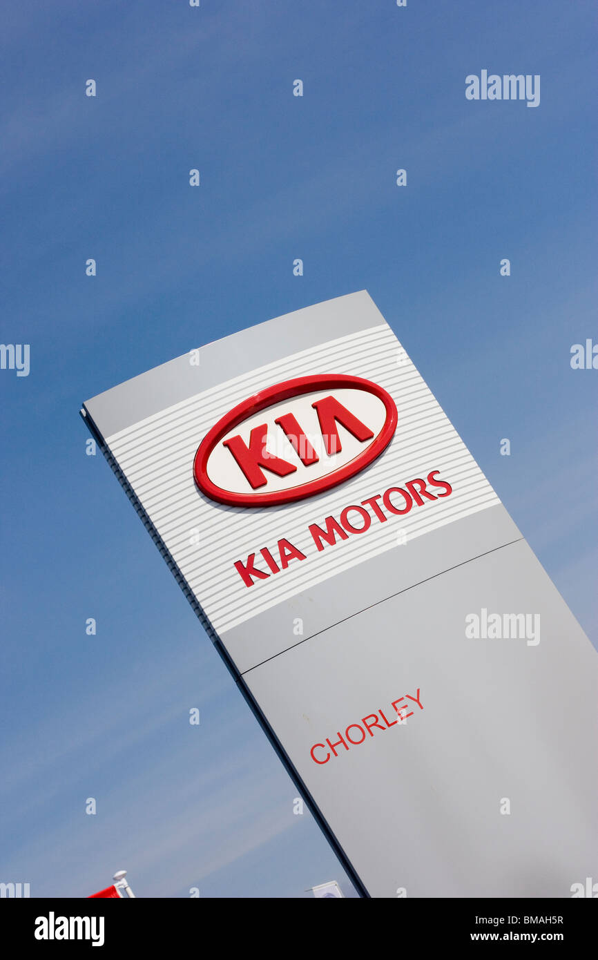 Kia car logo on a dealership sign Stock Photo