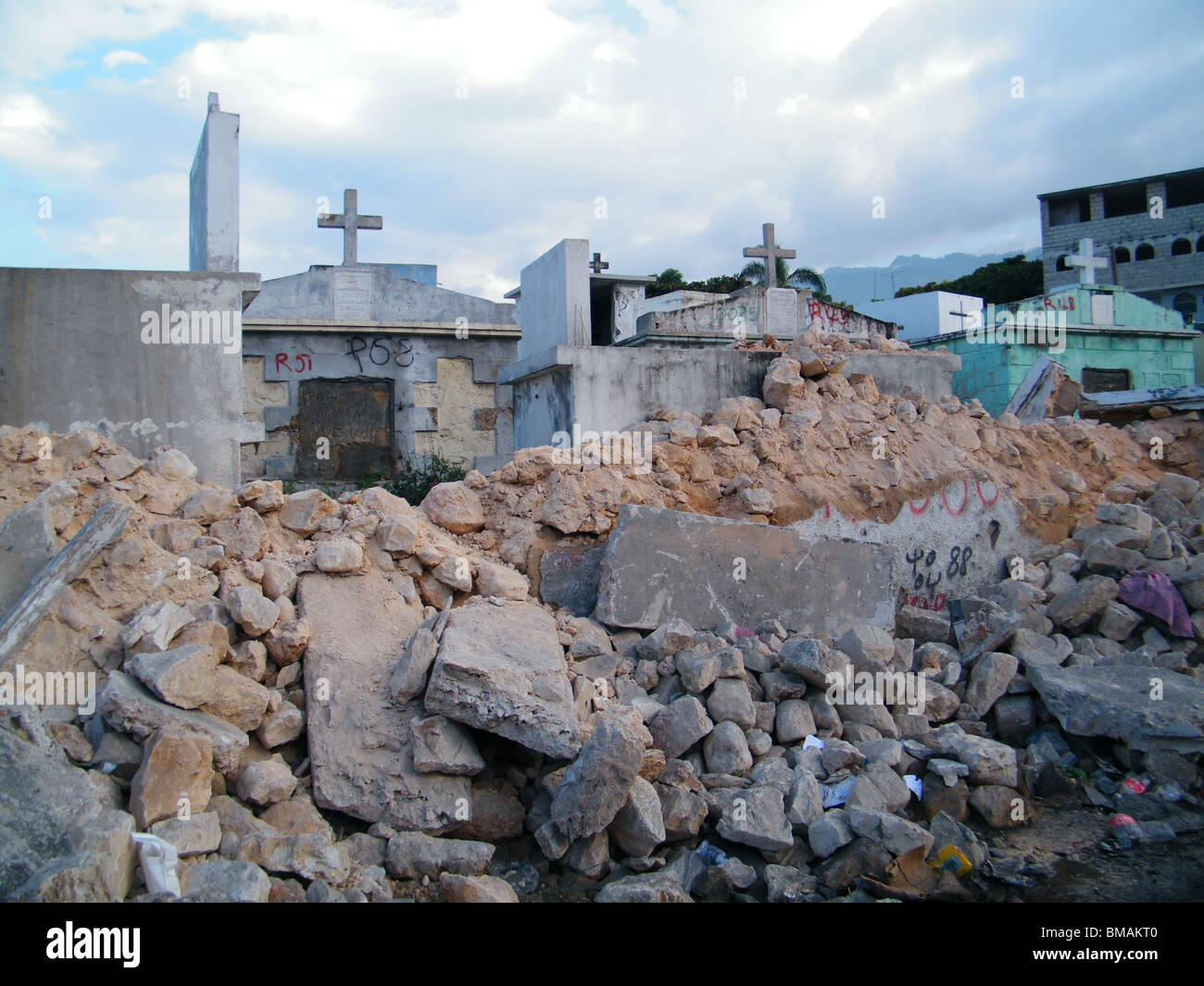 Port au Prince cemetery in ruins after the Haiti Earthquake Stock Photo