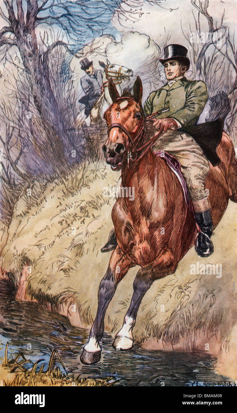 A bad place to leap. Illustration by Lucy Kemp Welch from Black Beauty by A. Sewell published 1915. Stock Photo