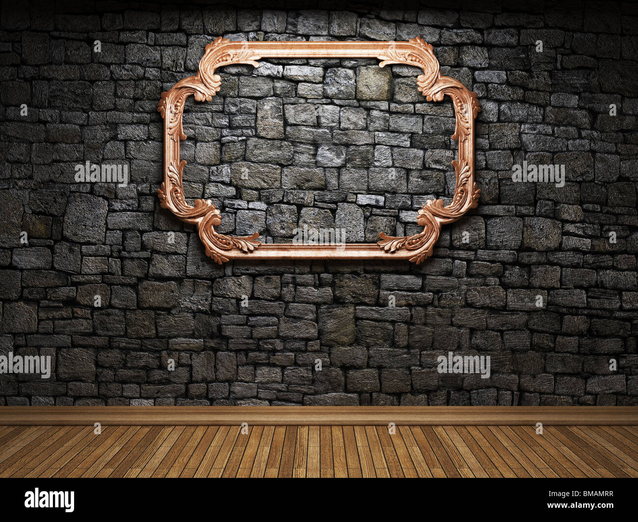 illuminated stone wall and frame made in 3D Stock Photo - Alamy