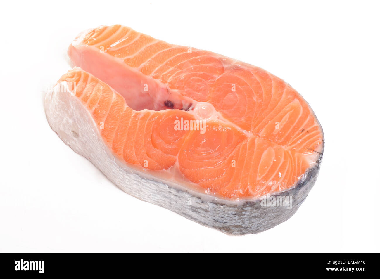 Salmon Steak photographed on a white background Stock Photo - Alamy