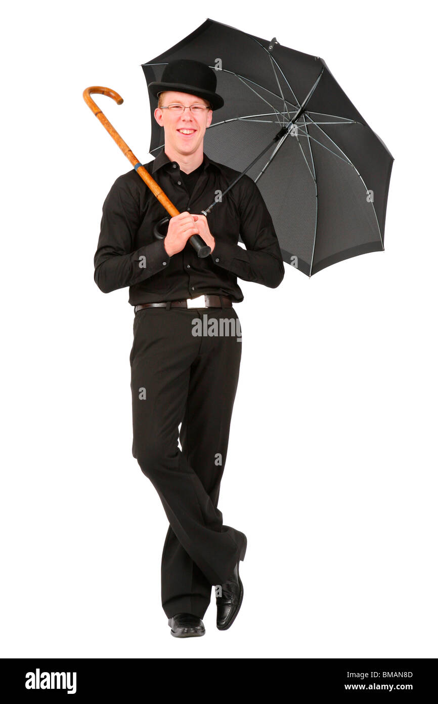 Man bowler hat walking stick hi-res stock photography and images - Alamy