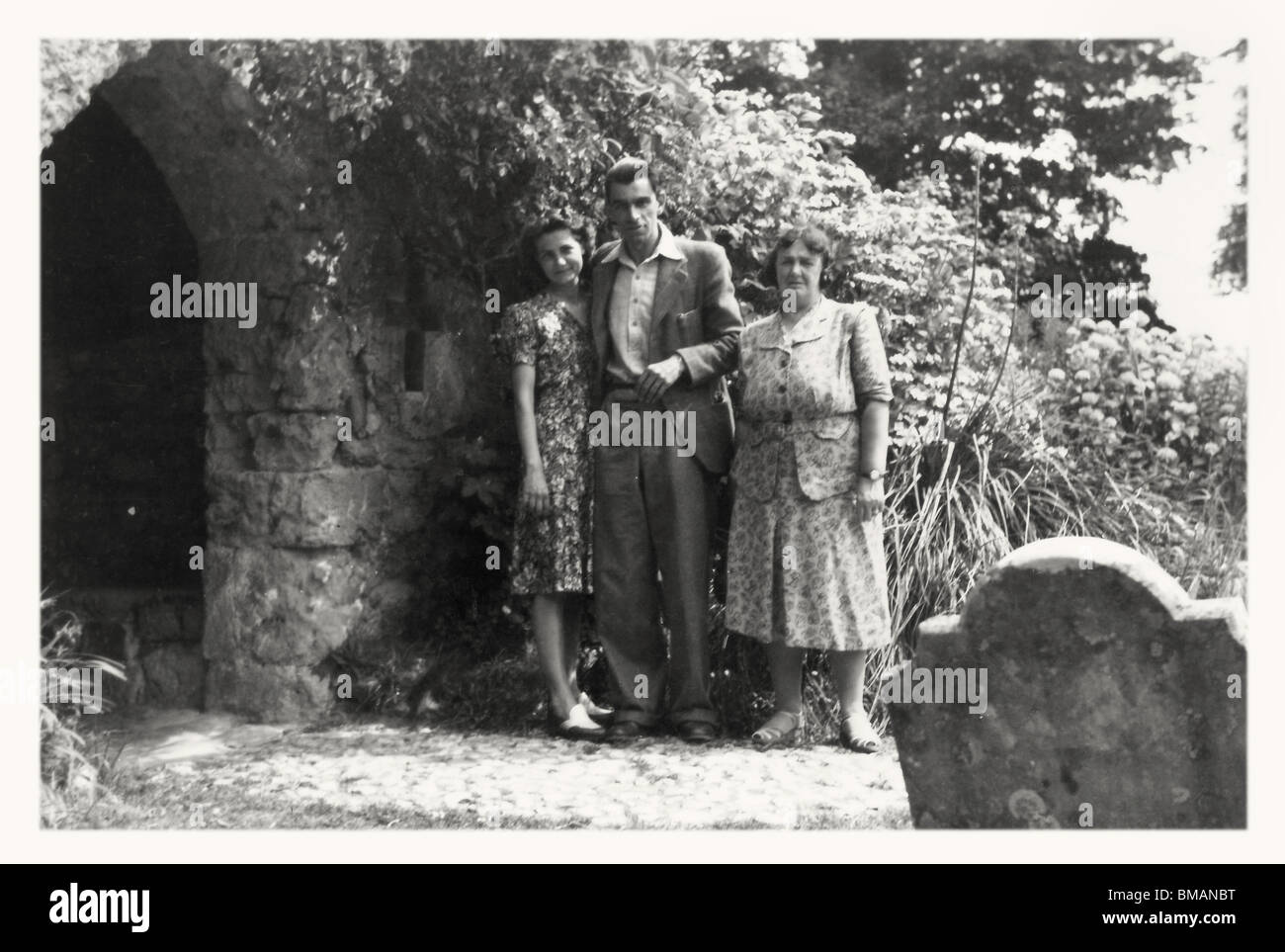 Archive Photo: Family photo at church (c1945) Stock Photo