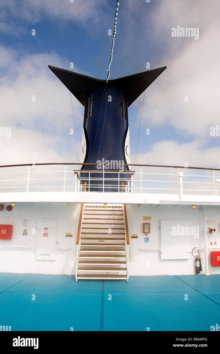 Deck and funnel of a cruise ship Stock Photo Alamy
