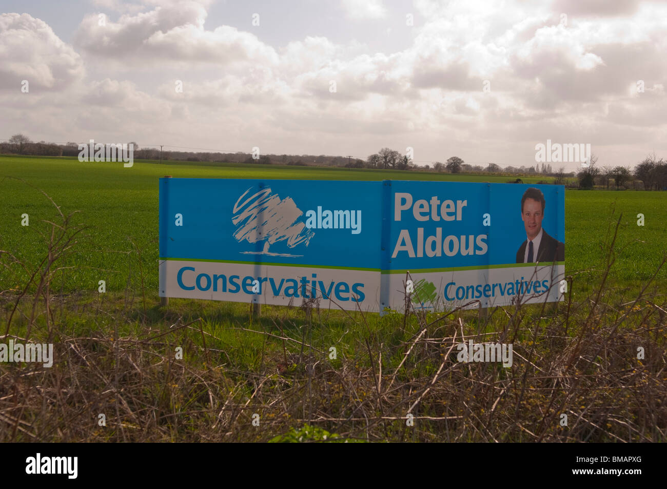 An Election poster for conservatives in a farmers field in Suffolk , England , Great Britain , Uk Stock Photo