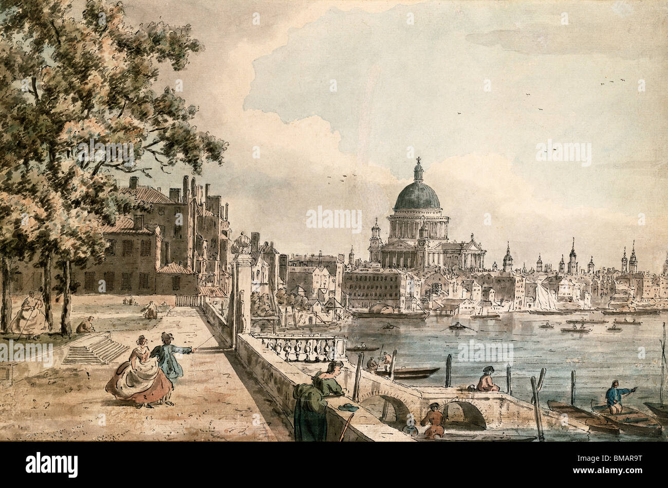 St Paul's Cathedral from the terrace of Old Somerset House, by William James. England, 18th century Stock Photo
