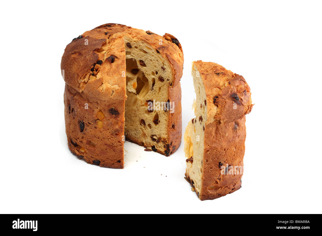 Italian panettone cake Christmas bread typical traditional dessert food edible starving whole health healthy closeup close-up cl Stock Photo