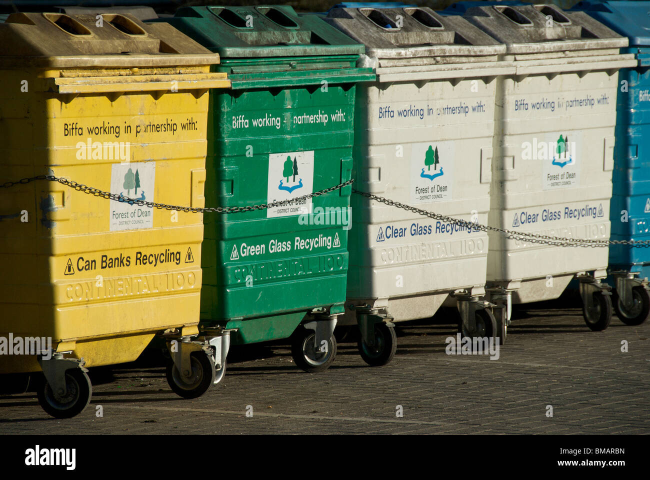 Recycling Bins at Newent, Glos Stock Photo Alamy