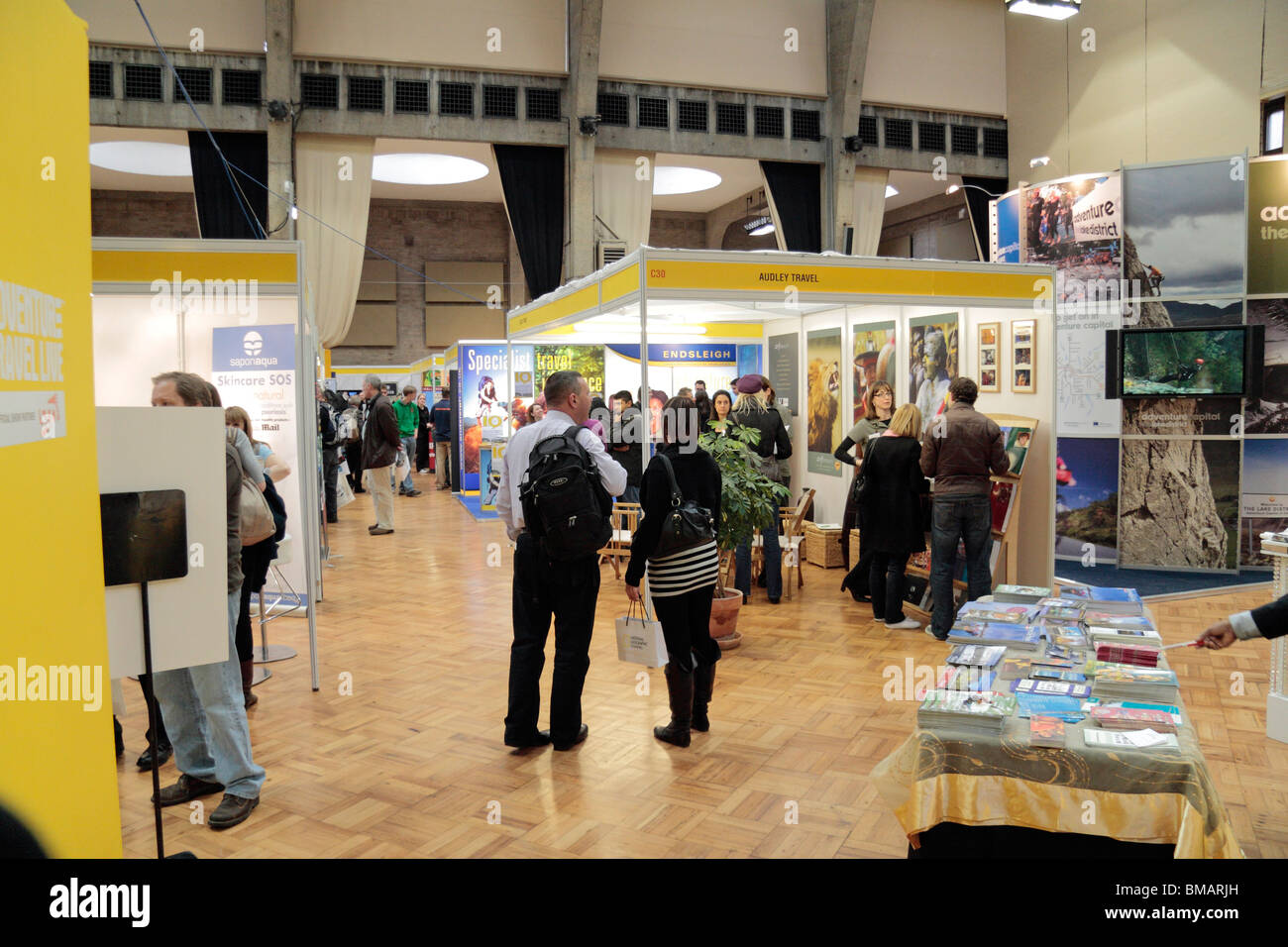 General view of the main exhibition halls at the Adventure Show, Royal Horticultural Halls, London, Jan 2010. Stock Photo