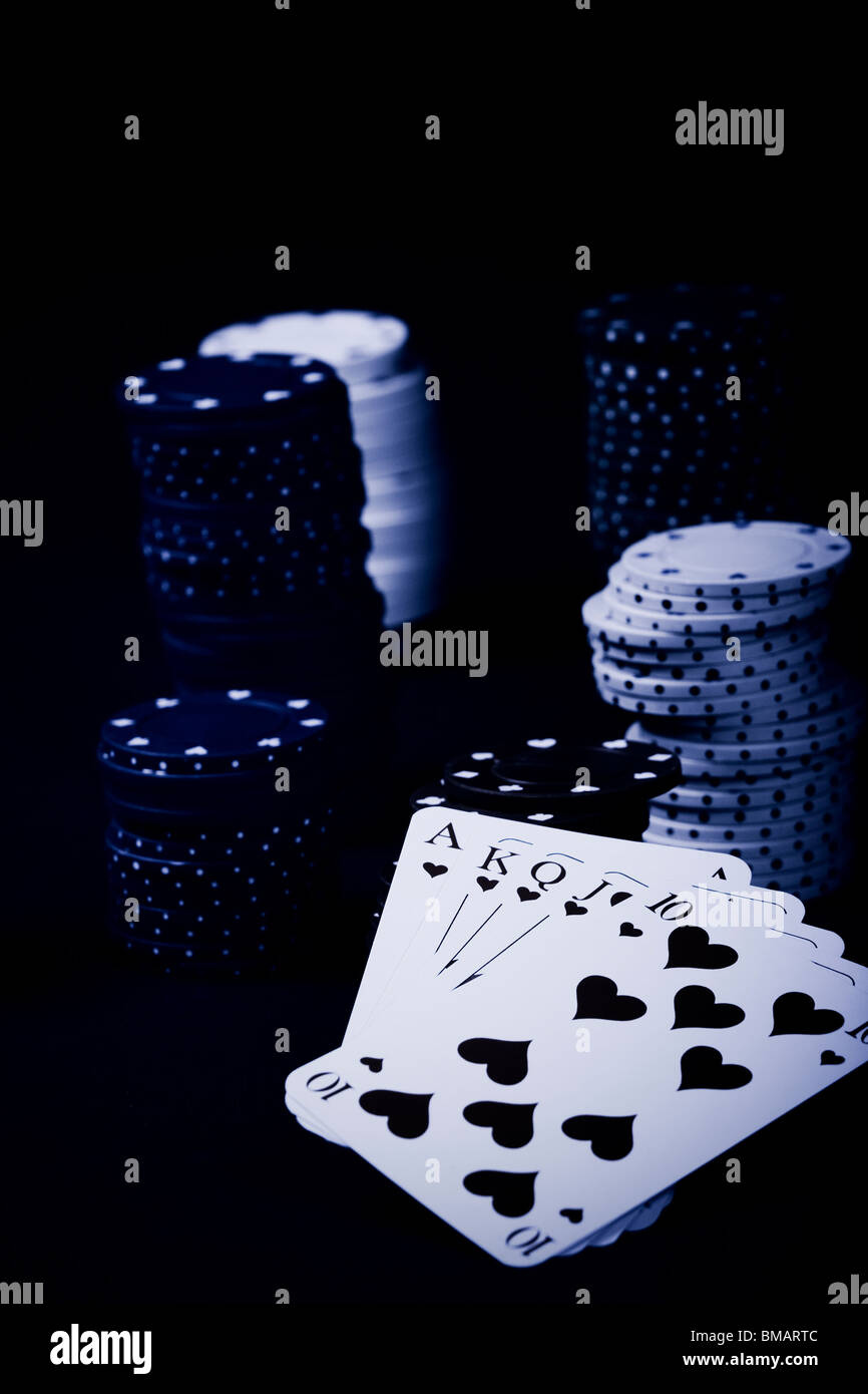Poker equipment on green table Stock Photo Alamy