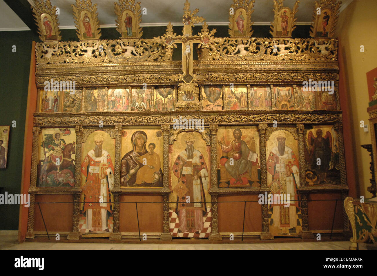 Wooden iconostasis of the church of St. Demetrius of Kola. Byzantine Museum. Zante. Ionian Islands. Greece. Stock Photo