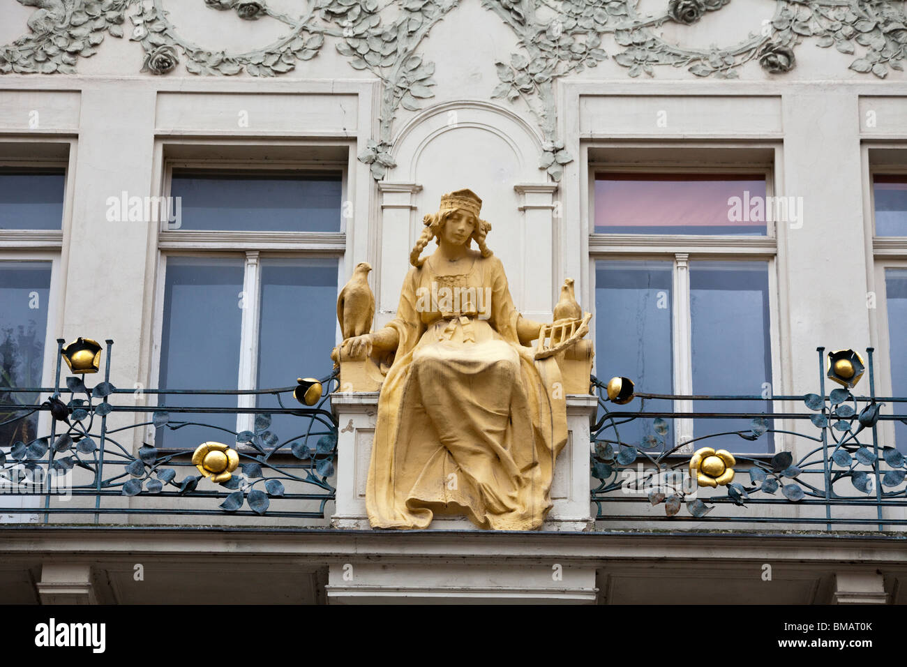 art nouveau statue of Princess Libuše (Libuse), the legendary founder of Prague, Charles street, Prague, Czech Republic Stock Photo
