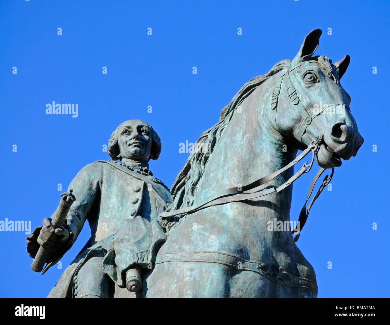 Madrid, Spain. Puerta del Sol. Equestrian Statue of Charles III Stock Photo