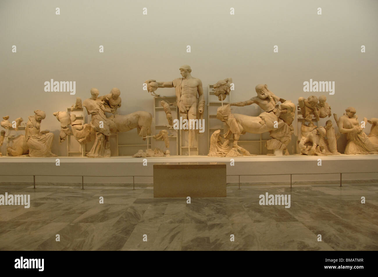 Decoration of the Temple of Zeus in the Sanctuary of Olympia. Parian marble sculptures. Olympia Archaeological Museum. Greece. Stock Photo