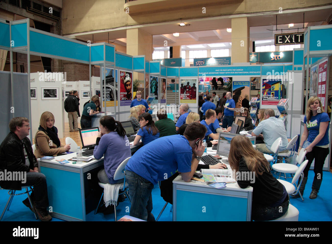 View of the STA Travel area at exhibition halls at the Adventure Show, Royal Horticultural Halls, London, Jan 2010. Stock Photo