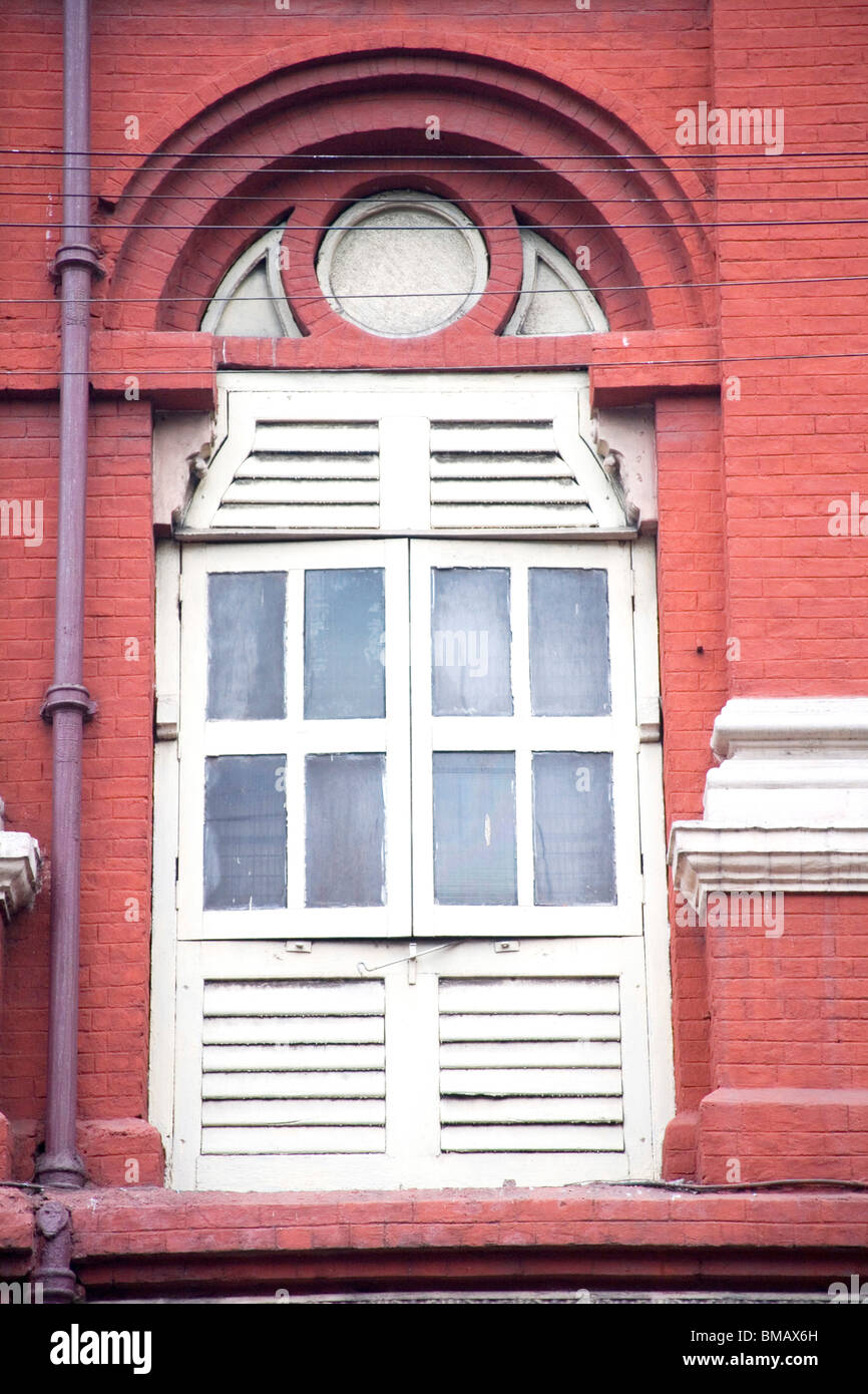 Window of red color writer's building ; Bengal architecture ; Calcutta