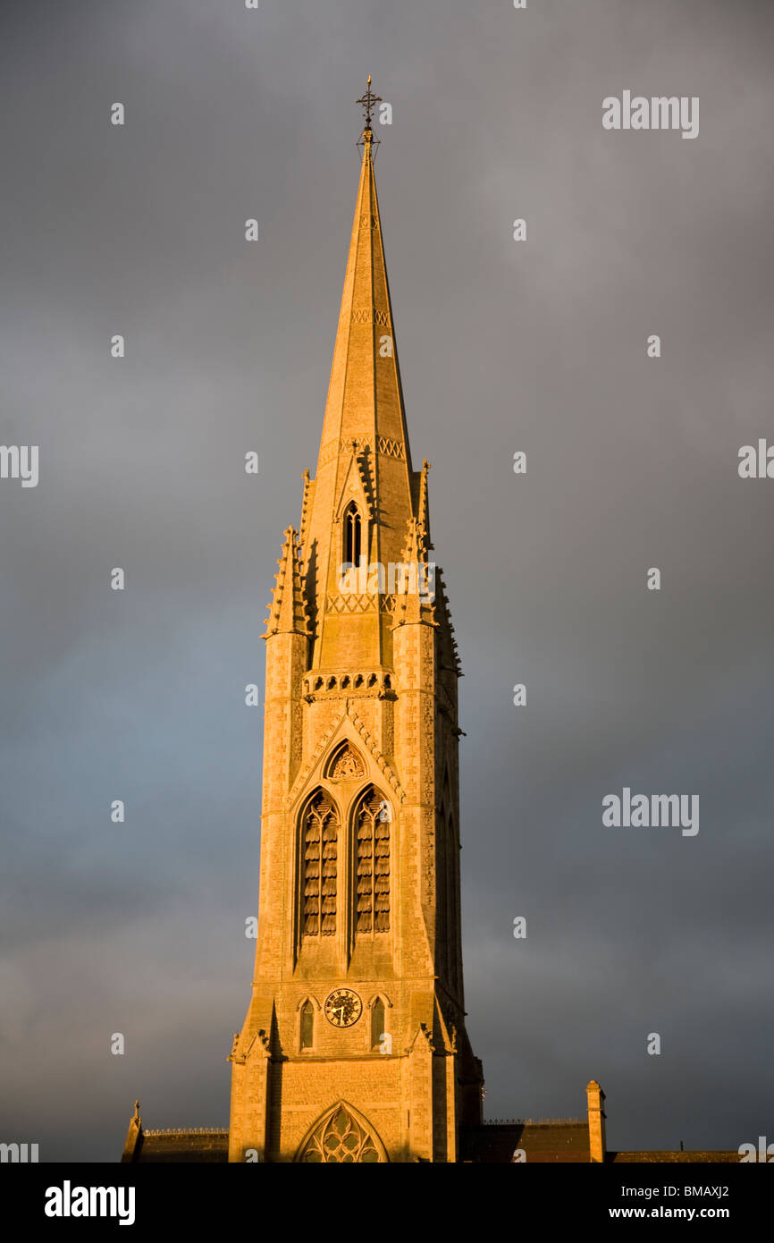 Spire St John's RC church against stormy sky, Bath Stock Photo