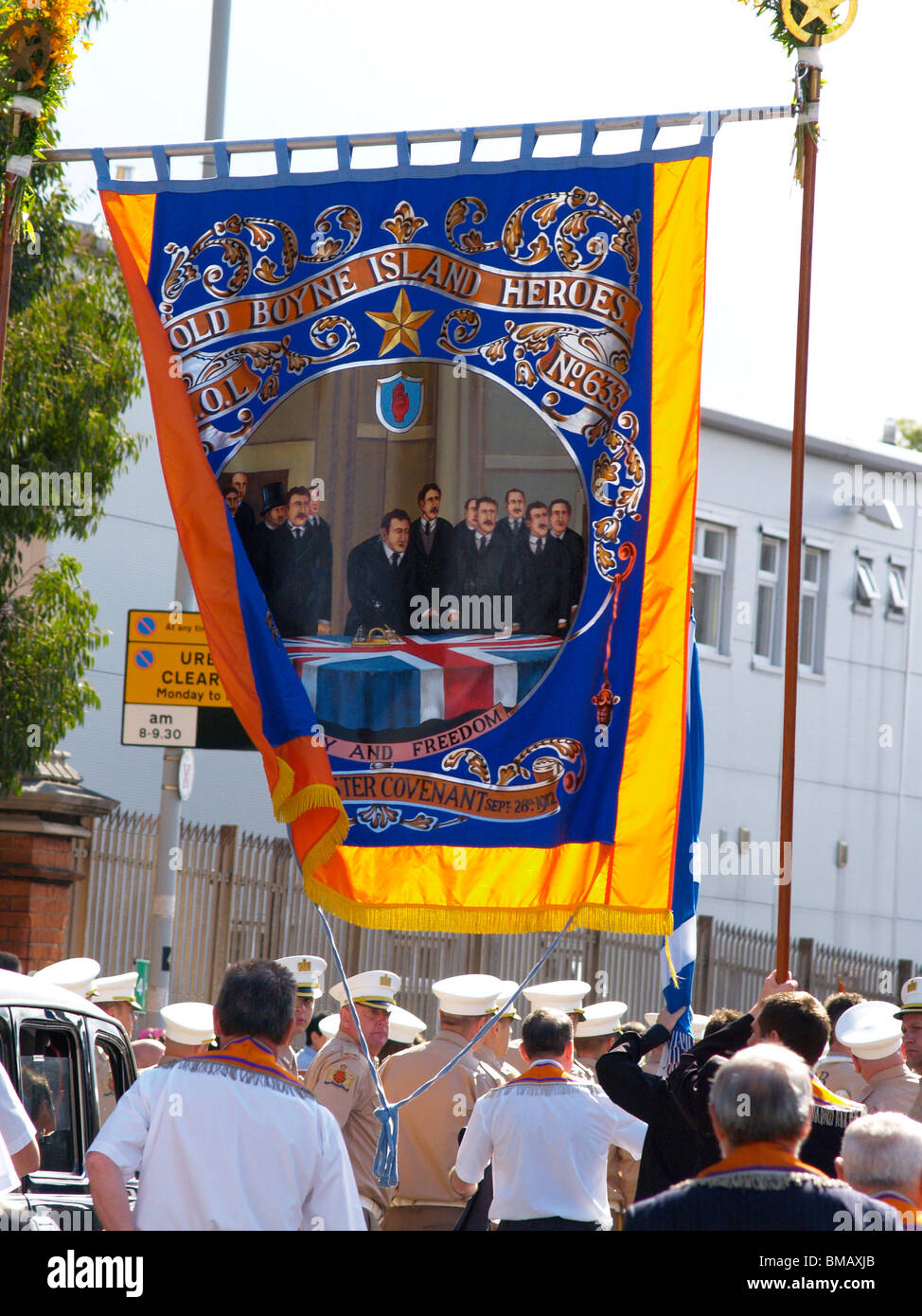 Orangefest, 12th July 2009 Orange parade through the center of Belfast. Just one of the many parades in Northern Ireland. Stock Photo