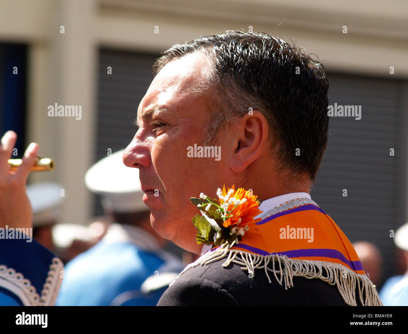 Orangefest, 12th July 2009 Orange parade through the center of Belfast. Just one of the many parades in Northern Ireland. Stock Photo