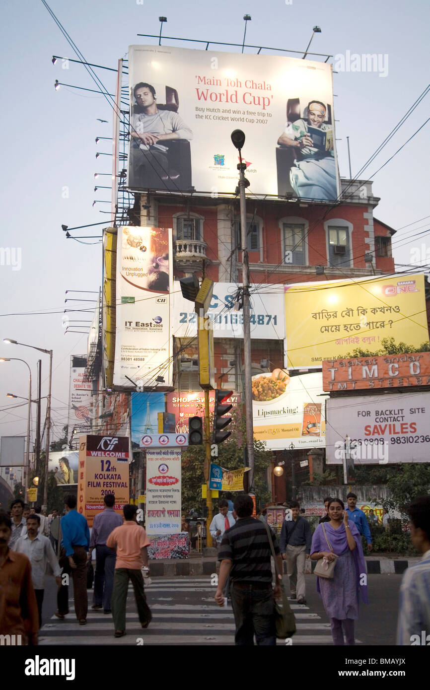 Street scene ; park street with billboard ; Calcutta now Kolkata ; West