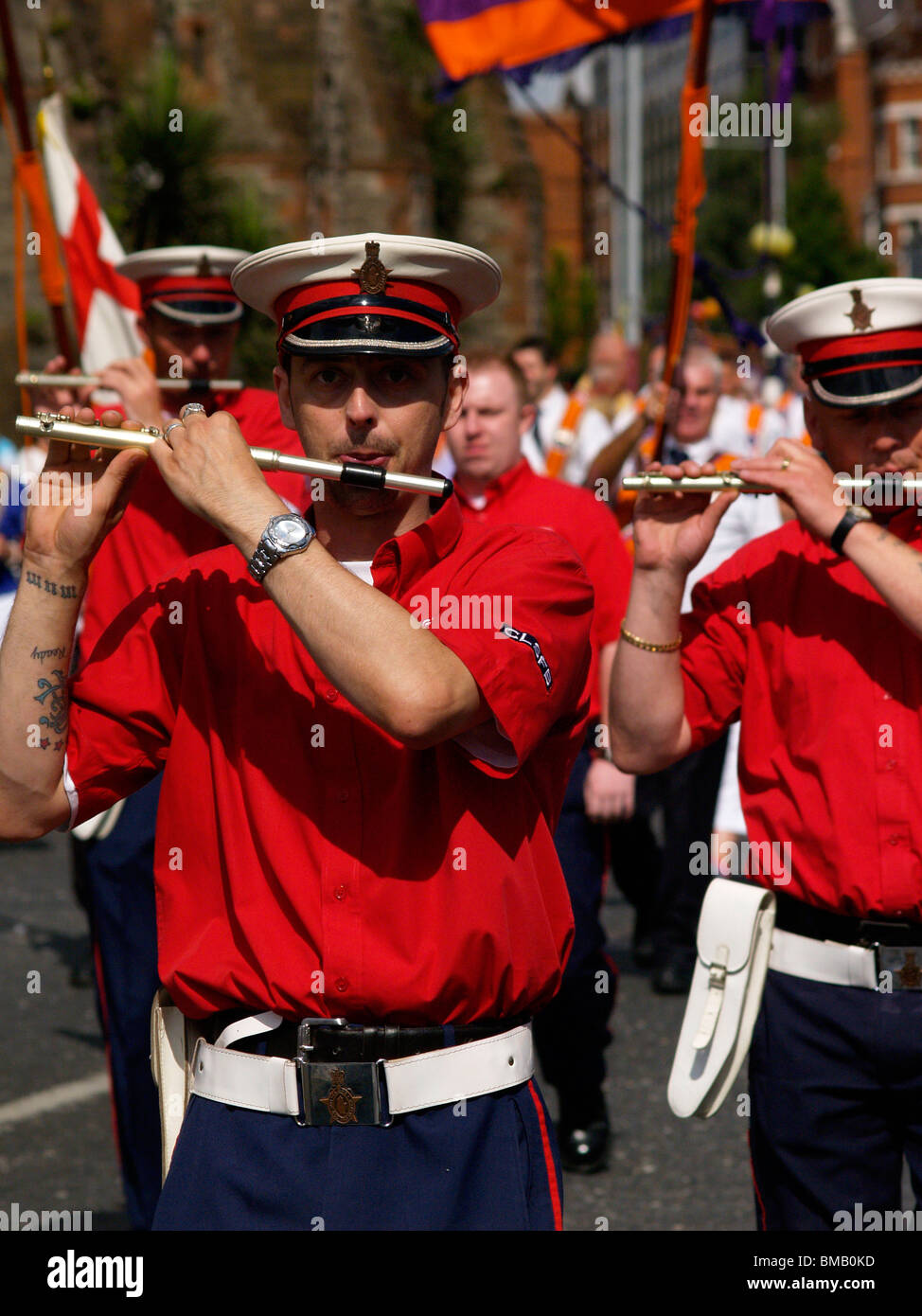 Orangefest, 12th July 2009 Orange parade through the center of Belfast. Just one of the many parades in Northern Ireland. Stock Photo