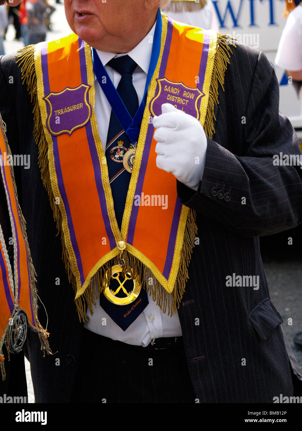 Orangefest, 12th July 2009 Orange parade through the center of Belfast. Just one of the many parades in Northern Ireland. Stock Photo