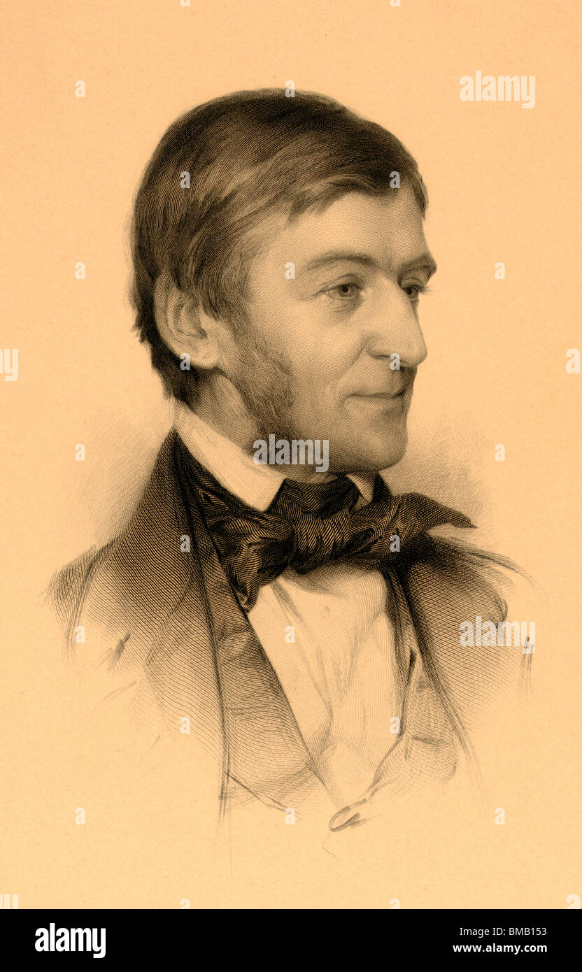 Ralph Waldo Emerson, American philosopher, essayist, and poet, head-and-shoulders portrait, facing right Stock Photo