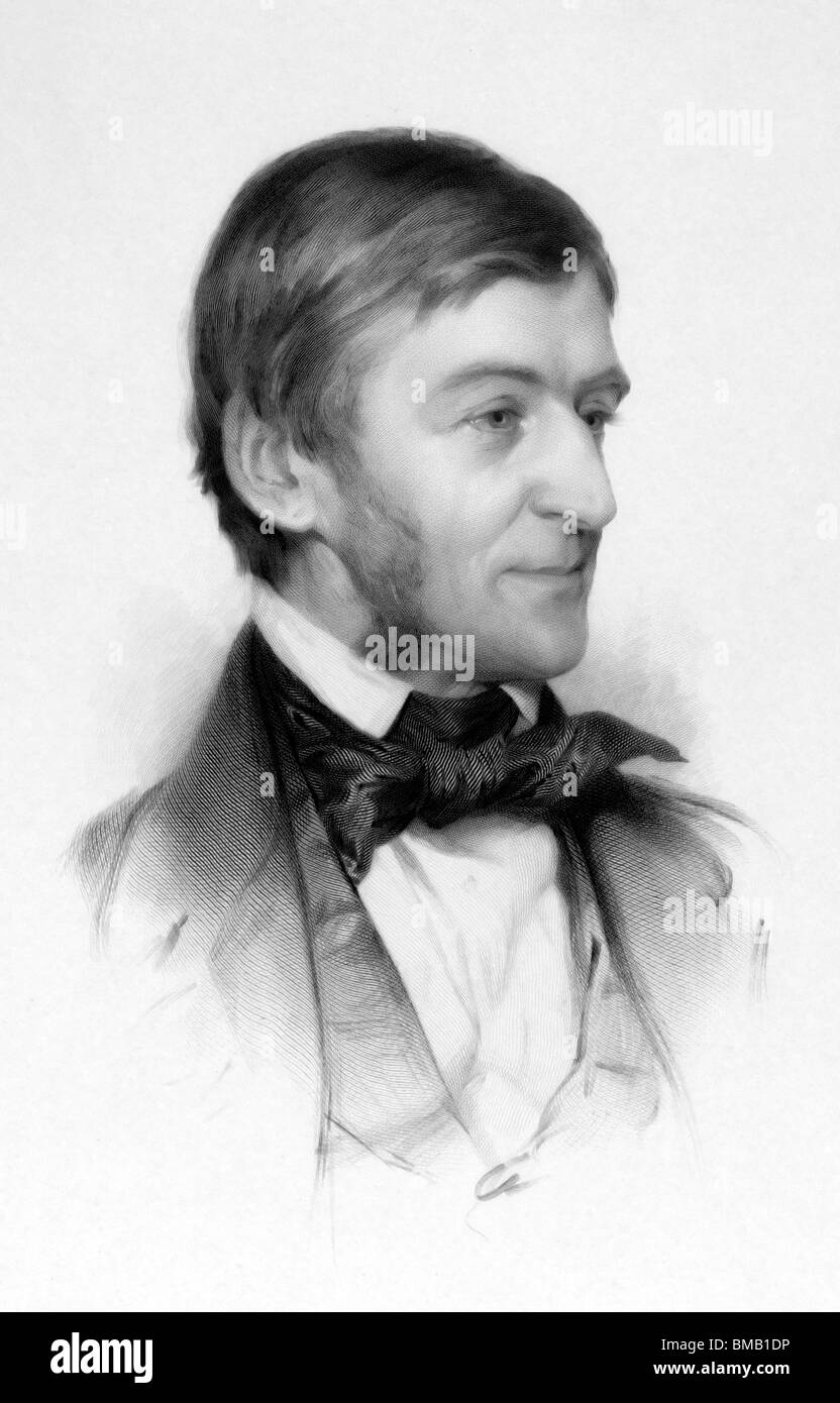 Ralph Waldo Emerson, American philosopher, essayist, and poet, head-and-shoulders portrait, facing right Stock Photo