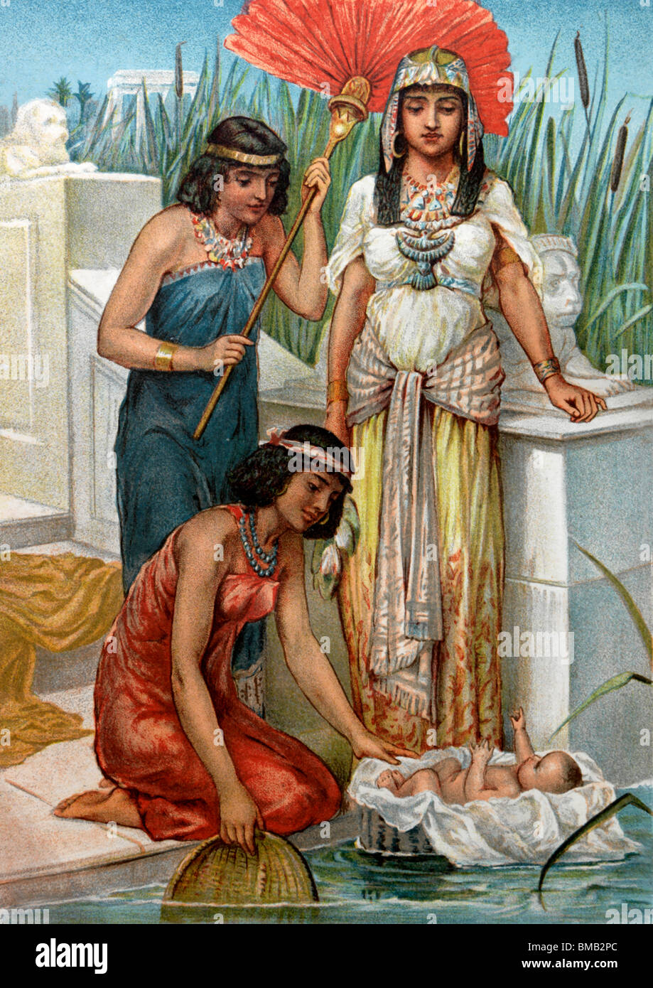 Baby Moses Found By The Pharoah's Daughter In The Bullrushes Stock Photo