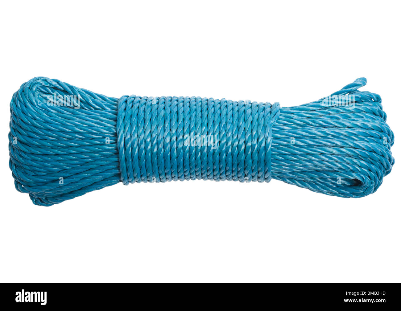 Coil of blue rope on white background Stock Photo