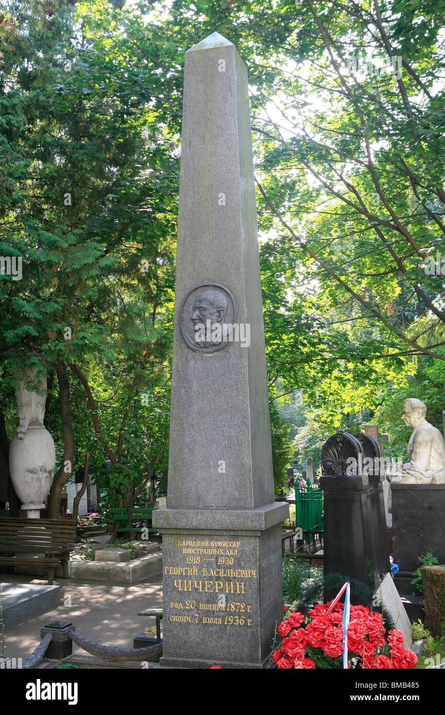 The grave of the Marxist revolutionary and Soviet politician Georgy Vasilyevich Chicherin (1872-1936) at Novodevichy Cemetery in Moscow, Russia Stock Photo