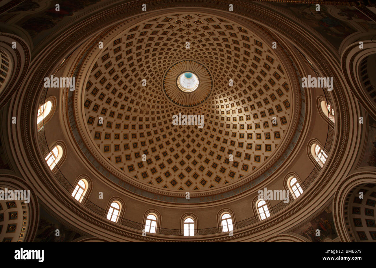 An internal shot of the dome of the Church of St Mary - known as the Rotunda or Mosta Dome, Mosta, Island of Malta Stock Photo