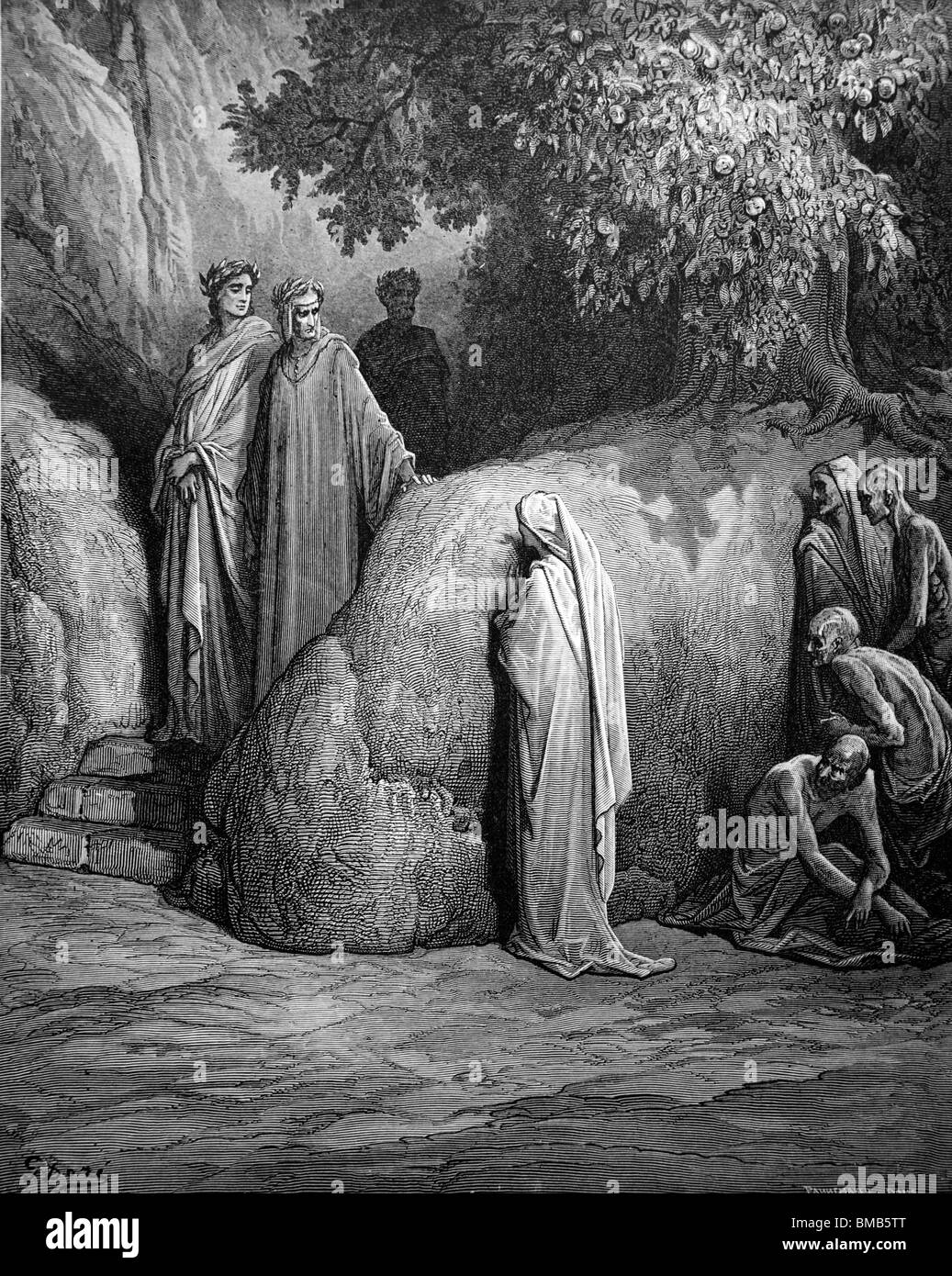 Engraving by Gustave Doré from Dante Alighieri's Divine Comedy 'Purgatory and Paradise'; Dante and Virgil meet the Gluttons Stock Photo
