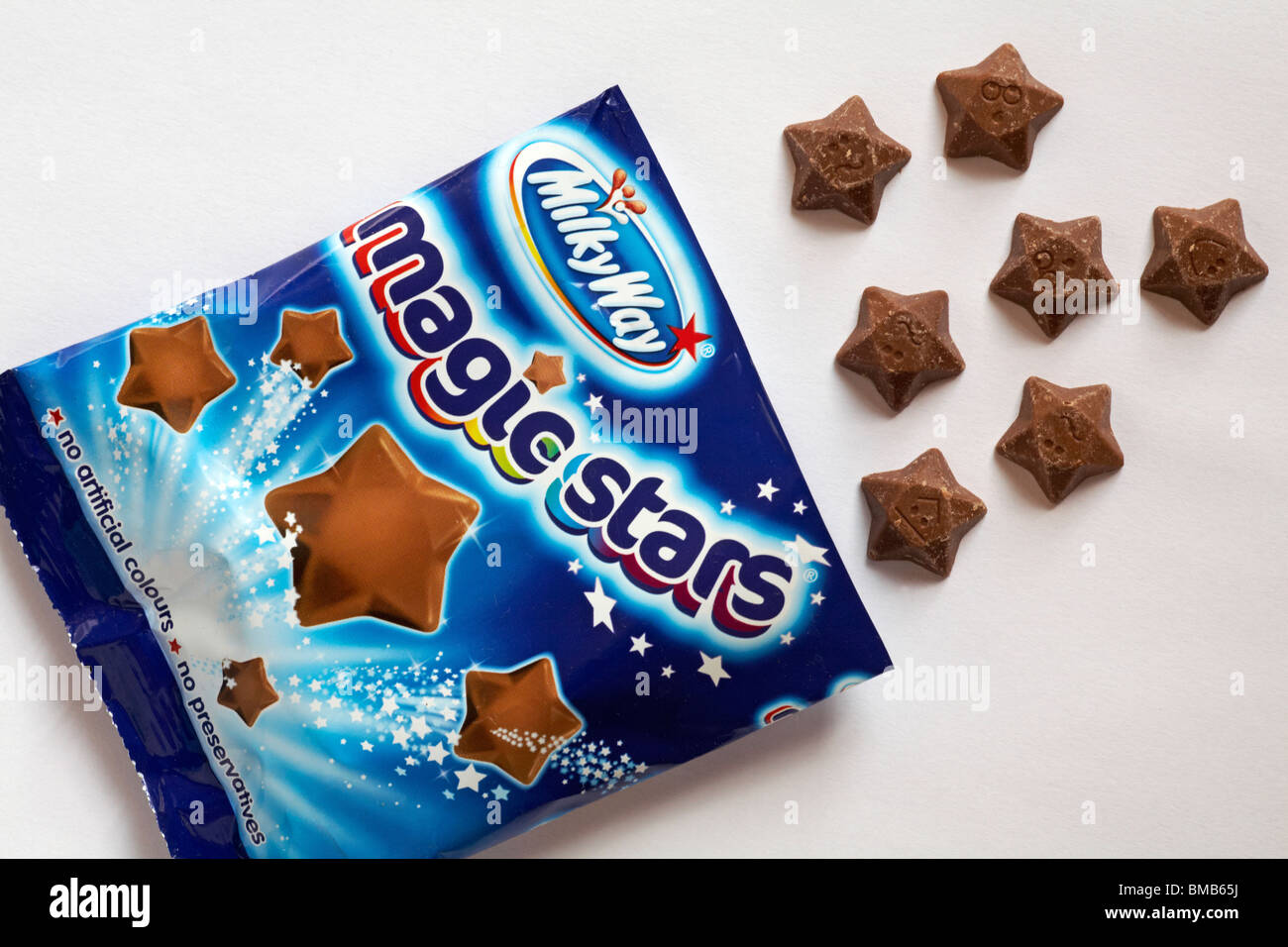 Packet of Milky Way magic stars chocolates with contents spilled spilt