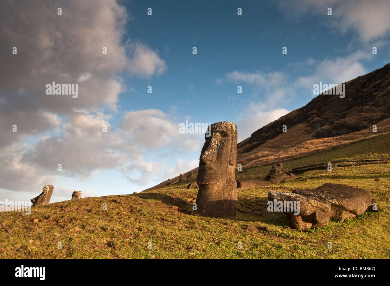 Moai at Raru Ranuku, Easter Island Stock Photo