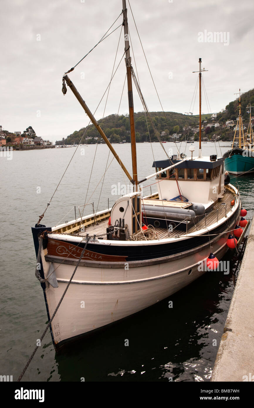 UK, England, Devon, Dartmouth, Heritage trawler, Valhalla moored on River Dart jetty Stock Photo