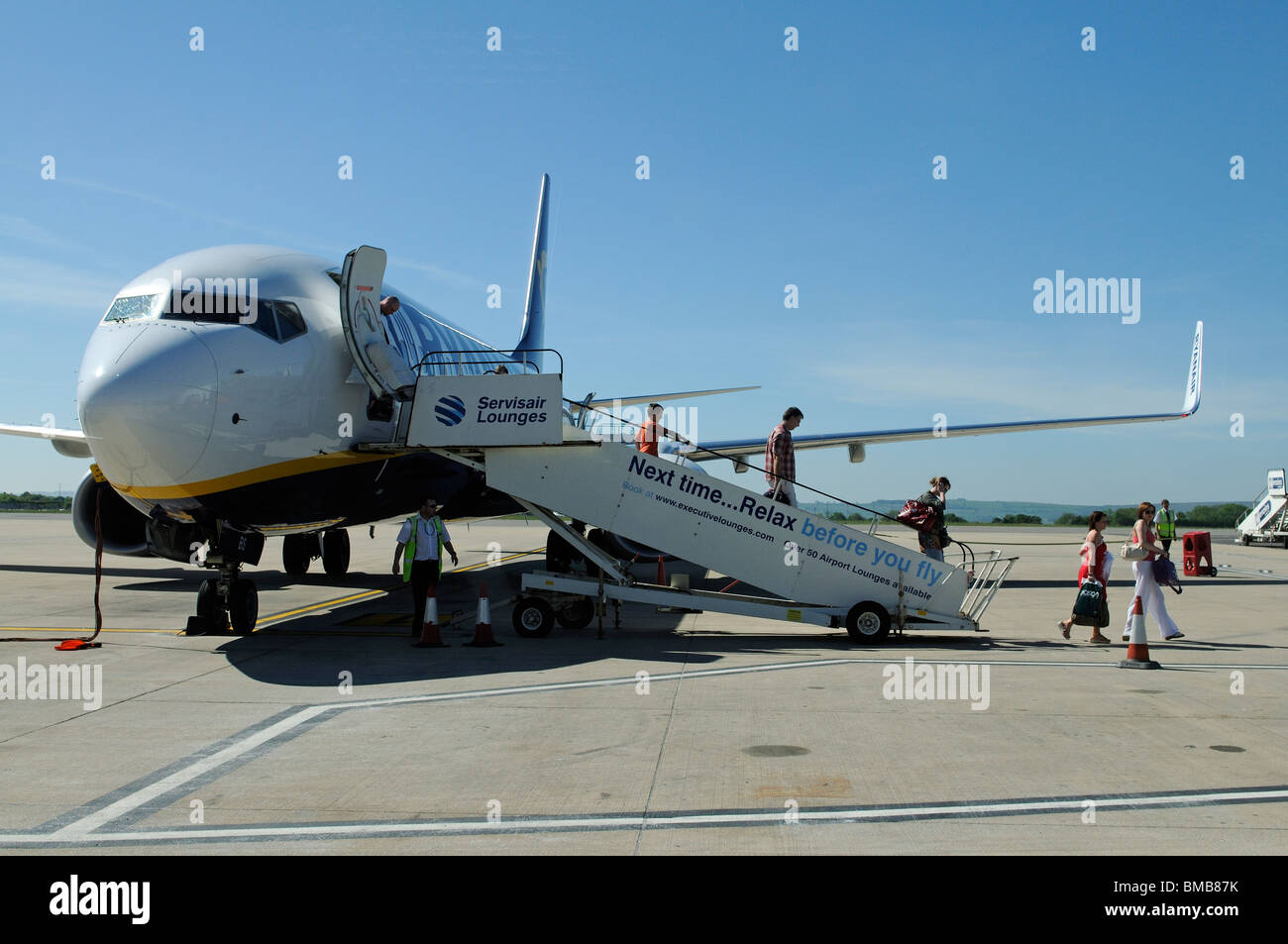 Ryanair Boeing 737 800 passengers disembark at Bristol International Airport Avon England UK Stock Photo