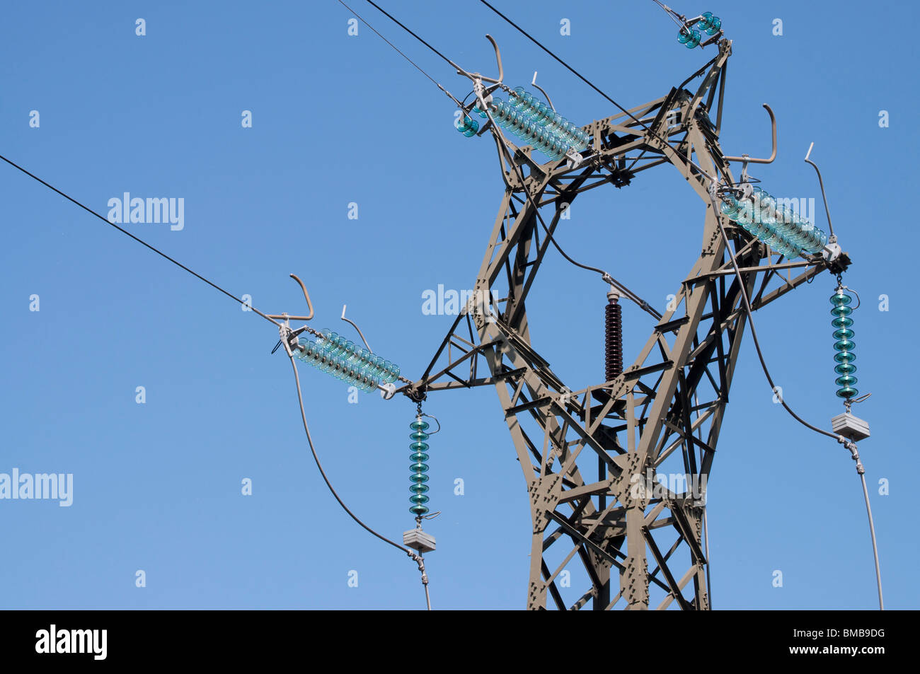 High voltage power line, from power station Stock Photo