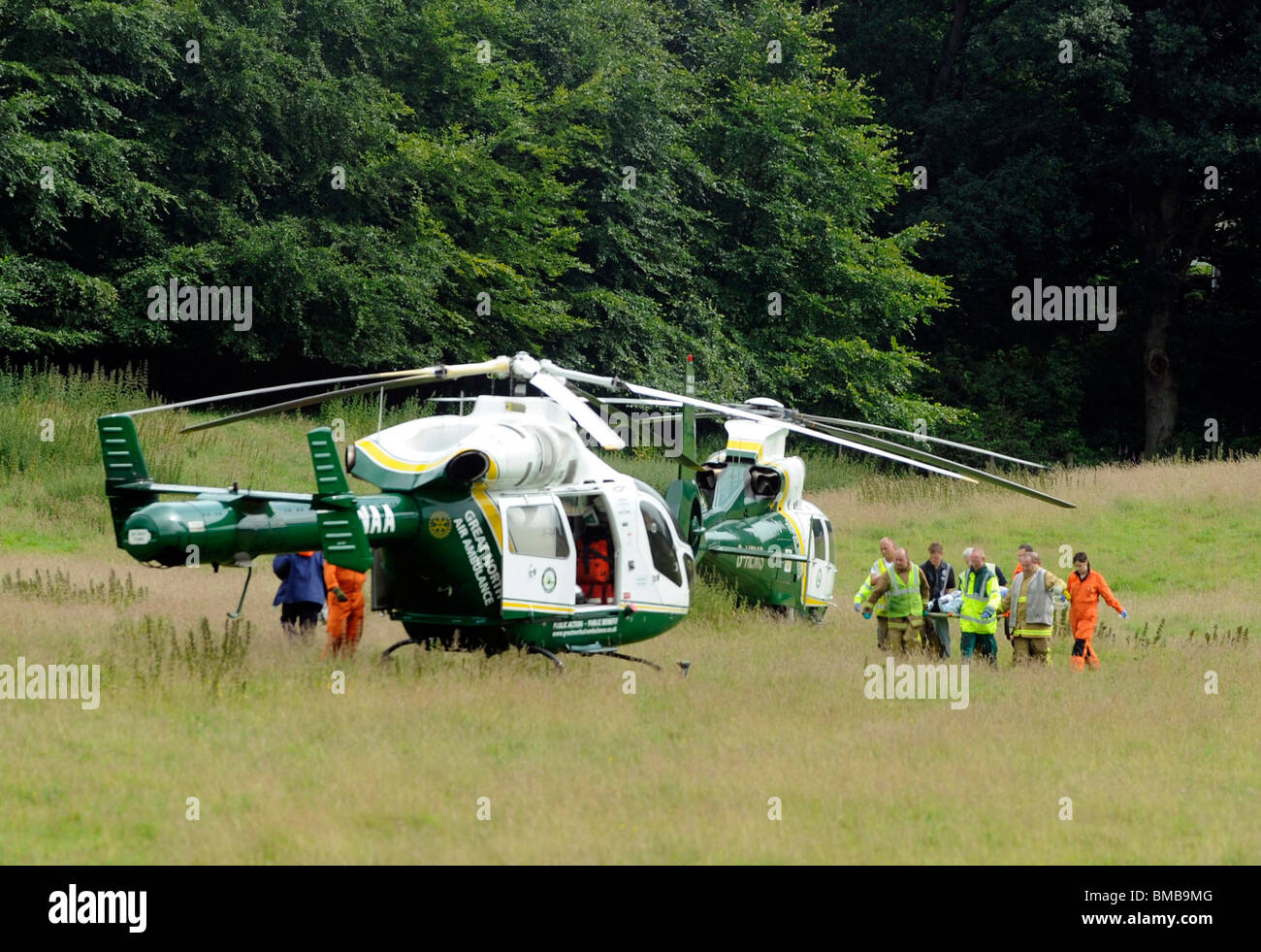 GNAA Great North Air Ambulance attend a serious road traffic collision on the A69 Stock Photo