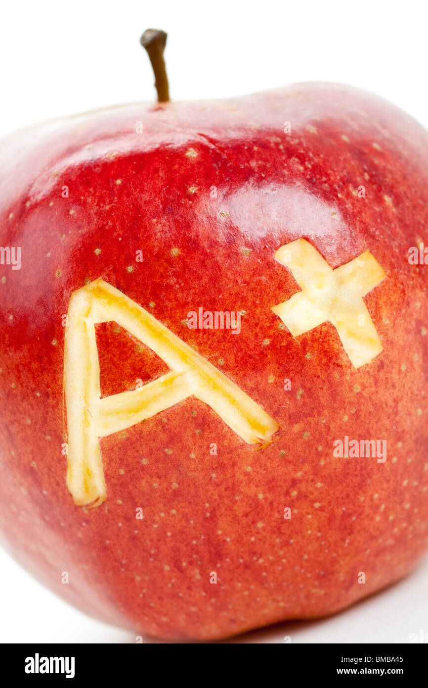Red apple and A Plus sign, Concept of learning Stock Photo